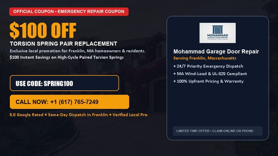 Mohammad Garage Door Repair $100 OFF Dual Torsion Spring Replacement in Franklin, MA